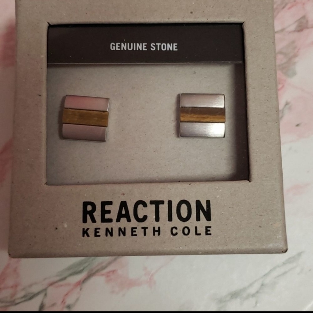 Kenneth Cole Reaction Genuine Tigerseye stone Mens Cuff links NIB